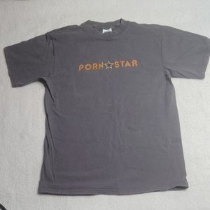 VINTAGE 90s Pornstar Skateboarding T-shirt Gray Spell Out Logo Rainbow Pride USA